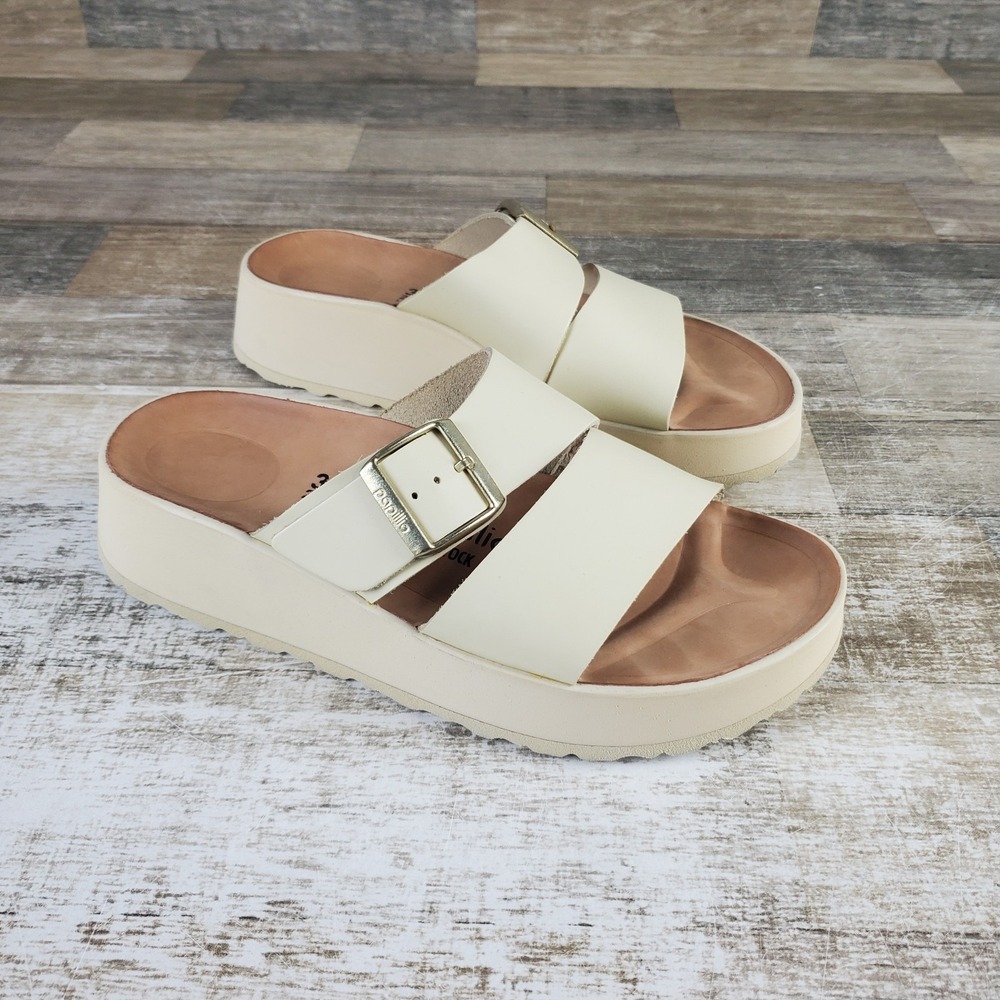 Birkenstock Almina Women Slide Sandal Sz 7 Narrow ECRU Leather Comfort Slip On